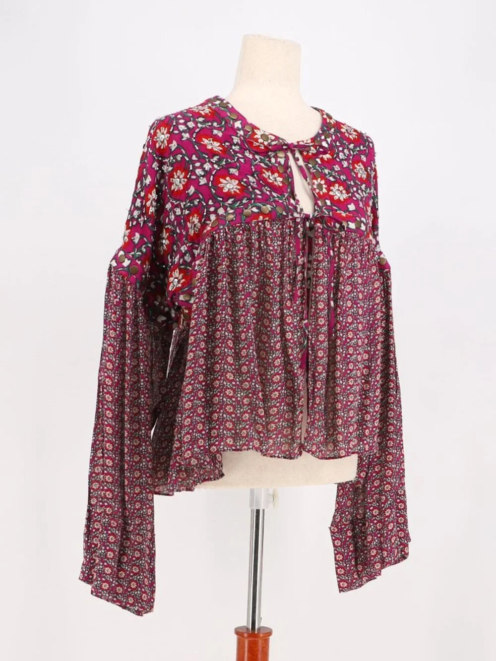 FREE PEOPLE Malia Babydoll Jacket Beaded Floral Tie Front Size S